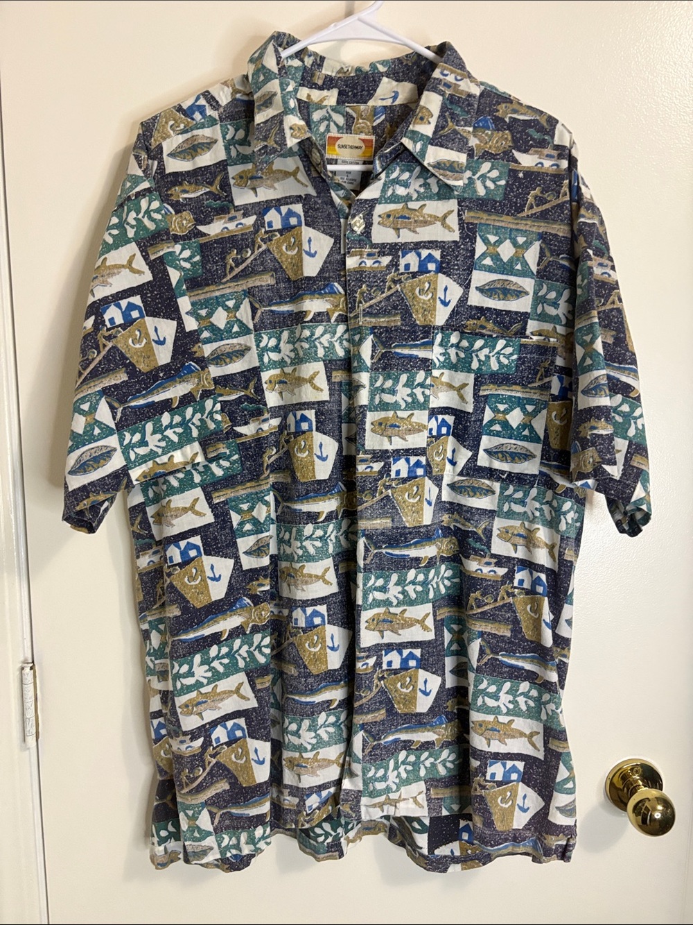 Seaside Pattern Casual Button-Down Shirt - Multi